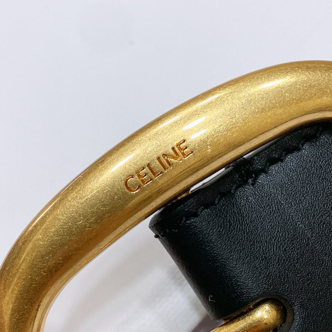 CELINE CL LARGE 35 MM BELT IN BLACK CALFSKIN GOLD HARDWARE