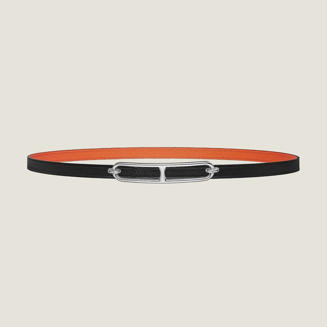HERMES ROULIS BUCKLE & REVERSIBLE ORANGE AND BLACK LEATHER STRAP 13MM SILVER HARDWARE