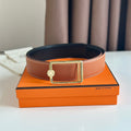 HERMES OSCAR BELT BUCKLE & REVERSIBLE YAM ORANGE AND BLACK LEATHER STRAP 38MM GOLD HARDWARE