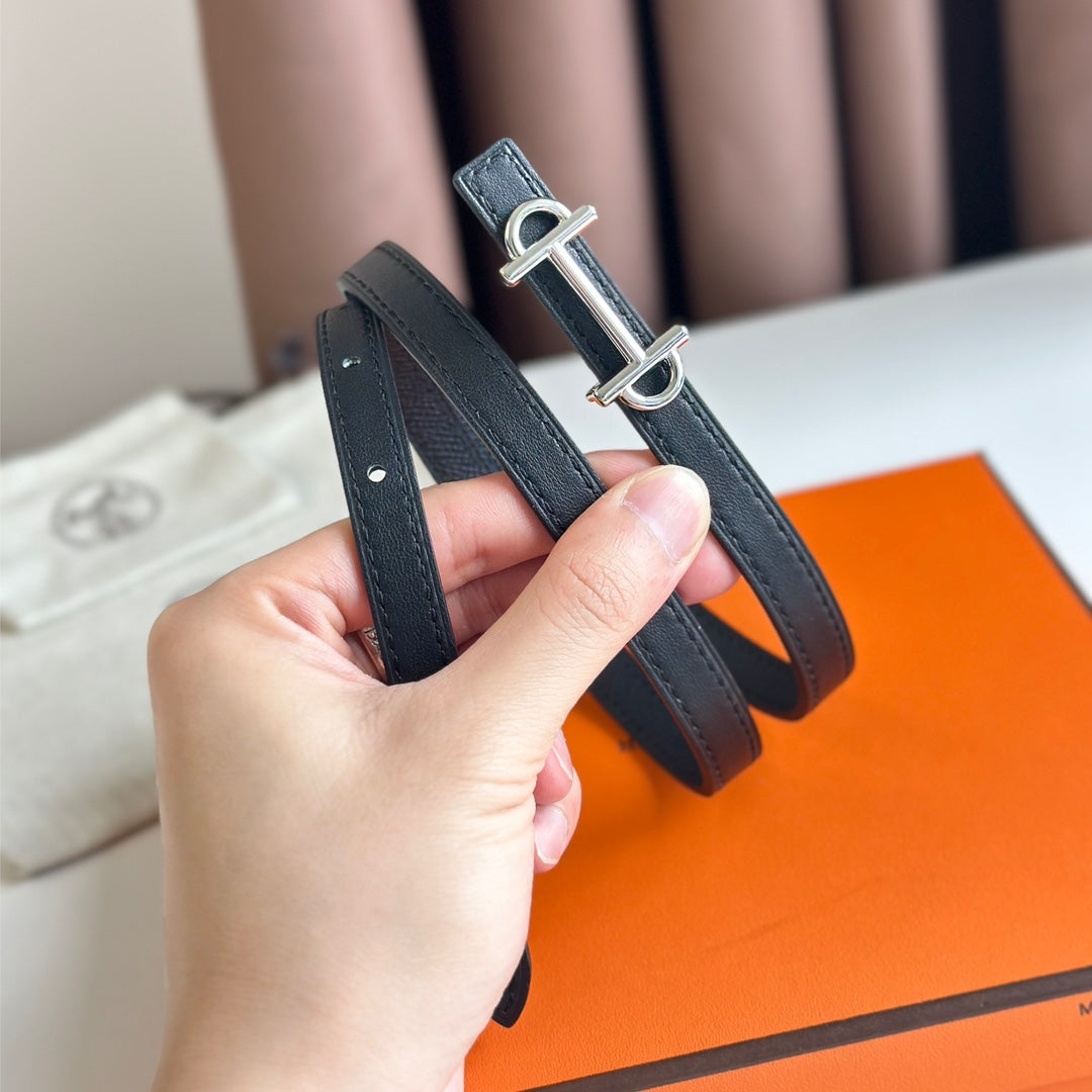 HERMES GAMMA BUCKLE & REVERSIBLE BLACK LEATHER STRAP 13MM SILVER HARDWARE