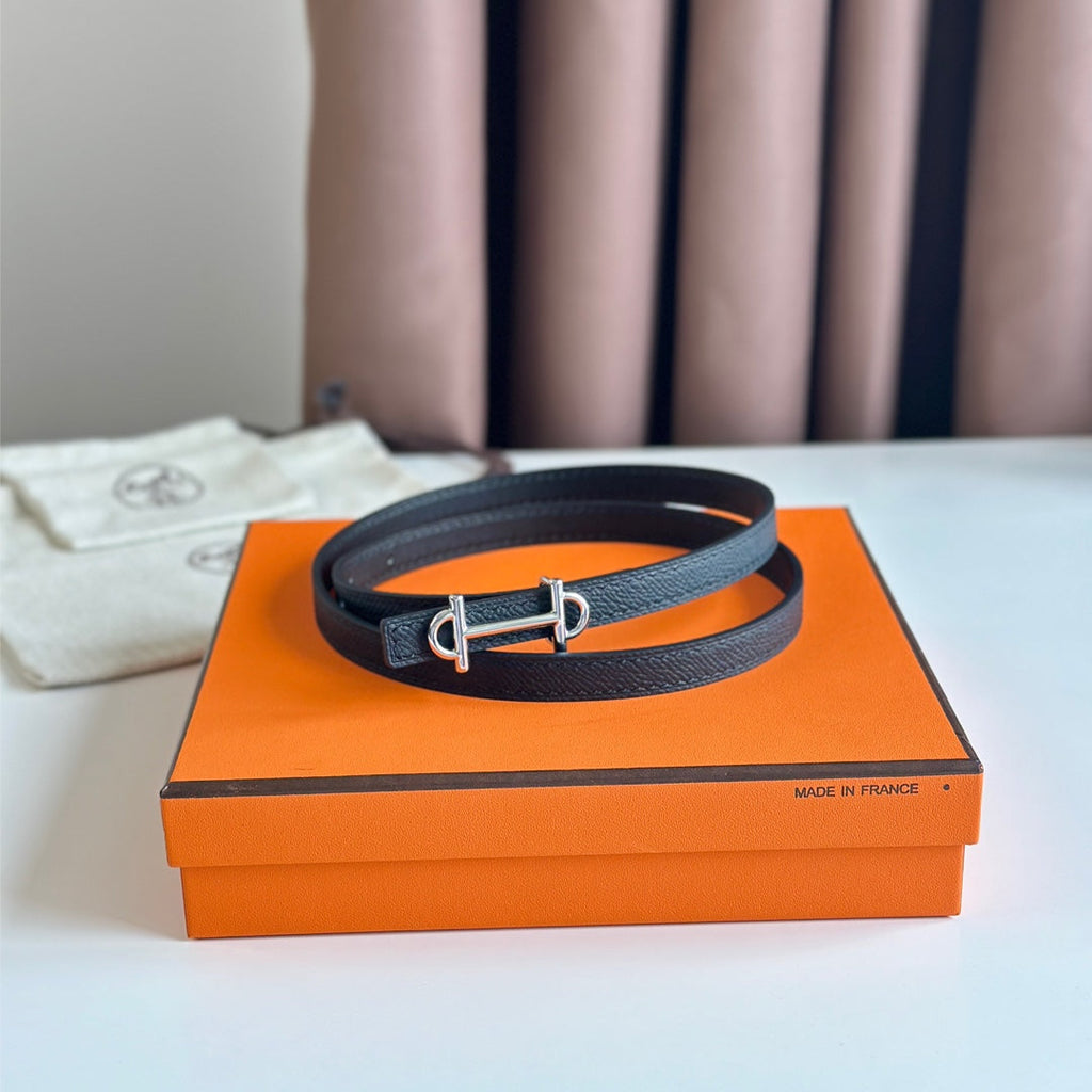 HERMES GAMMA BUCKLE & REVERSIBLE BLACK LEATHER STRAP 13MM SILVER HARDWARE