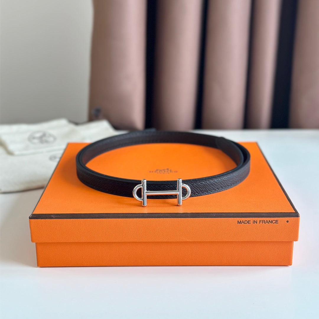 HERMES GAMMA BUCKLE & REVERSIBLE BLACK LEATHER STRAP 13MM SILVER HARDWARE