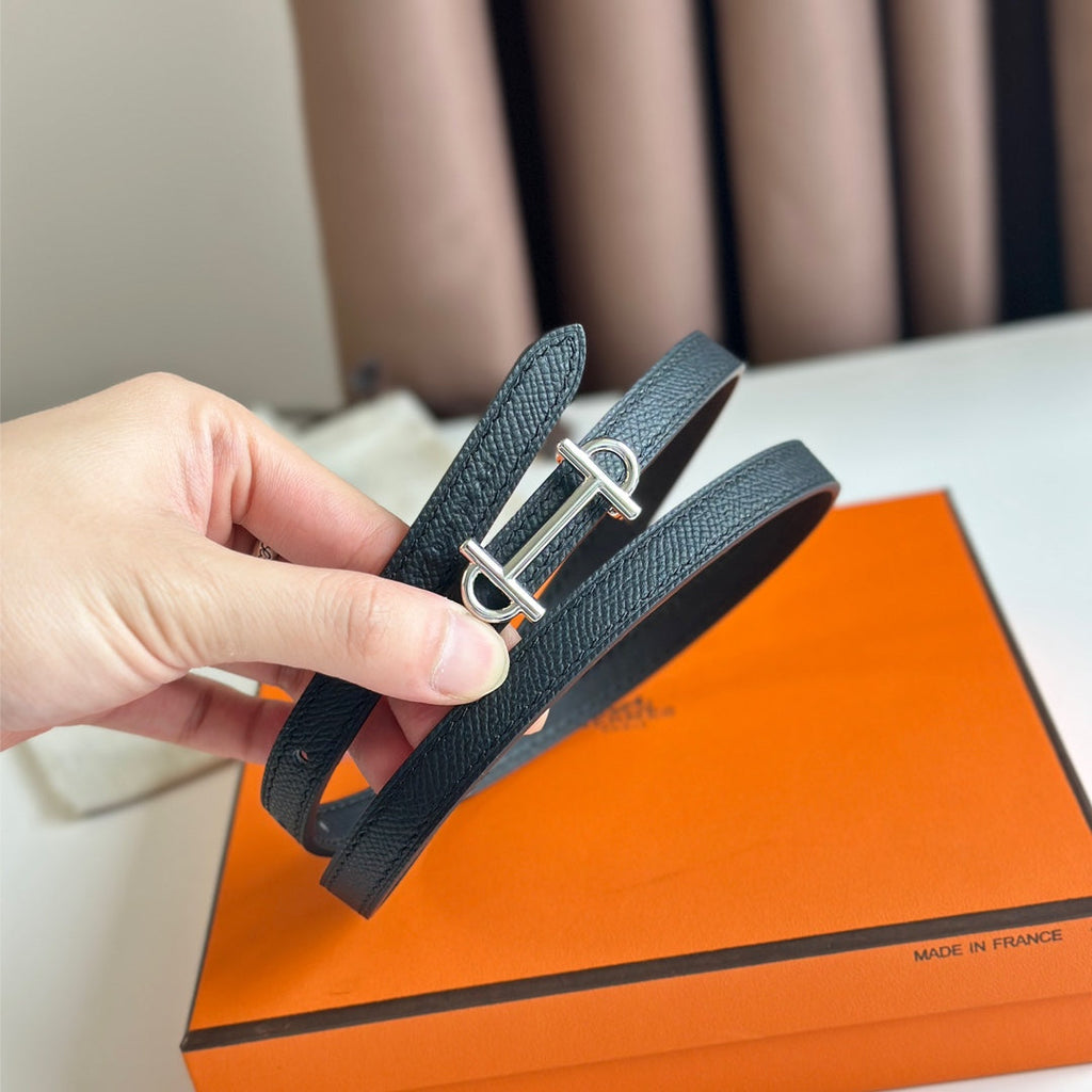 HERMES GAMMA BUCKLE & REVERSIBLE BLACK LEATHER STRAP 13MM SILVER HARDWARE