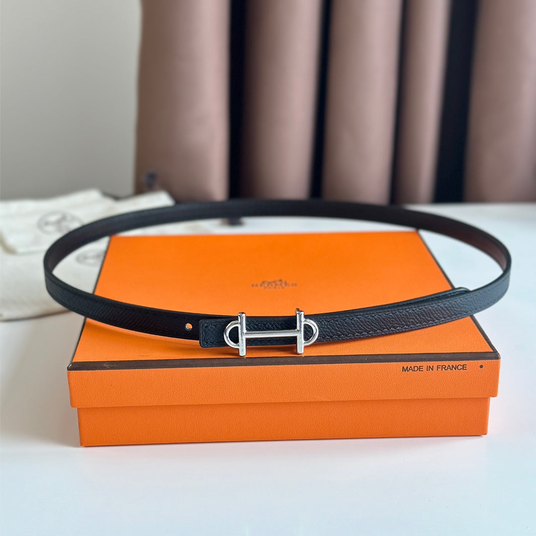 HERMES GAMMA BUCKLE & REVERSIBLE BLACK LEATHER STRAP 13MM SILVER HARDWARE