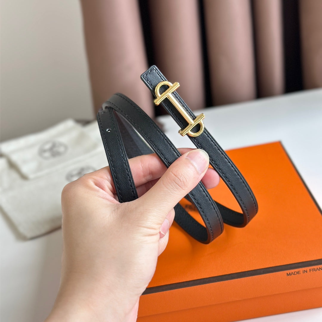 HERMES GAMMA BUCKLE & REVERSIBLE BLACK LEATHER STRAP 13MM GOLD HARDWARE
