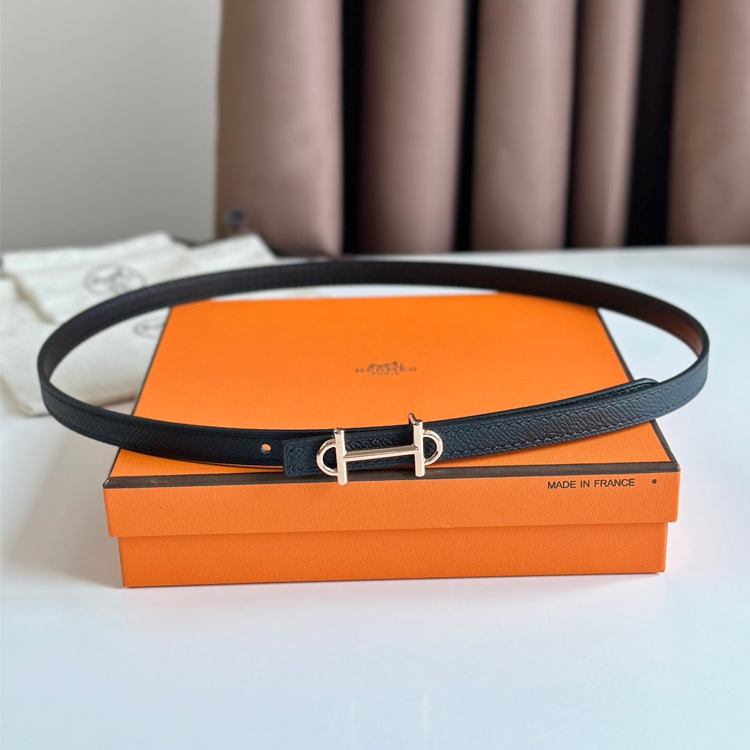 HERMES GAMMA BUCKLE & REVERSIBLE BLACK LEATHER STRAP 13MM COPPER HARDWARE