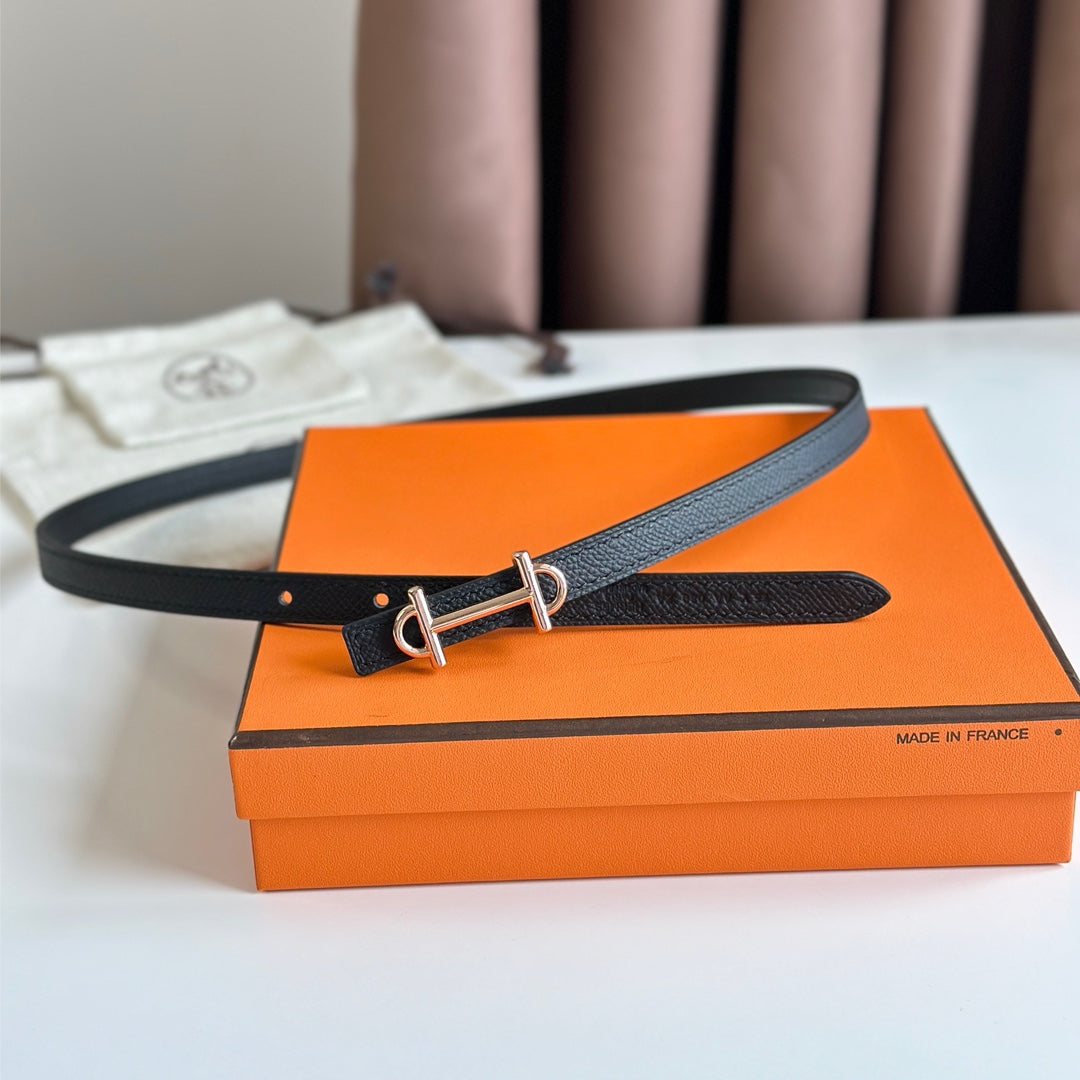 HERMES GAMMA BUCKLE & REVERSIBLE BLACK LEATHER STRAP 13MM COPPER HARDWARE