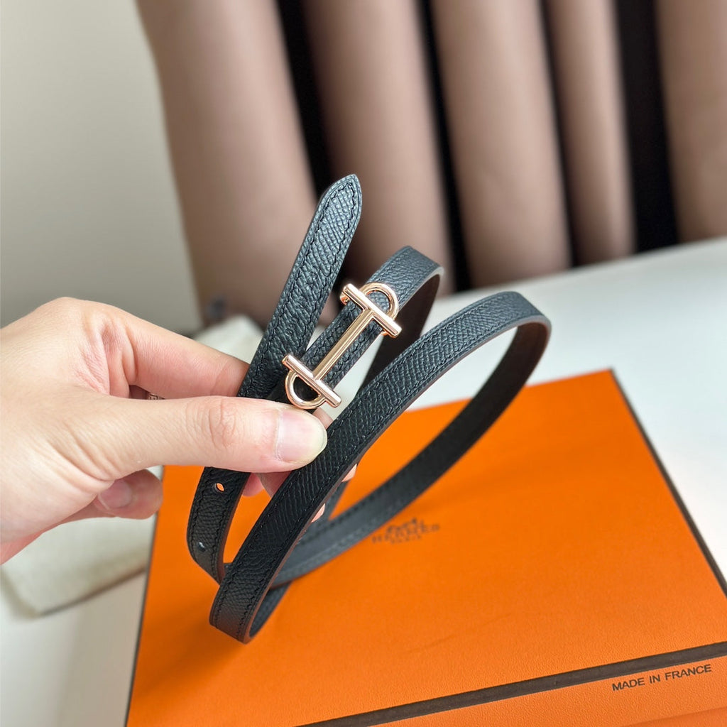 HERMES GAMMA BUCKLE & REVERSIBLE BLACK LEATHER STRAP 13MM COPPER HARDWARE