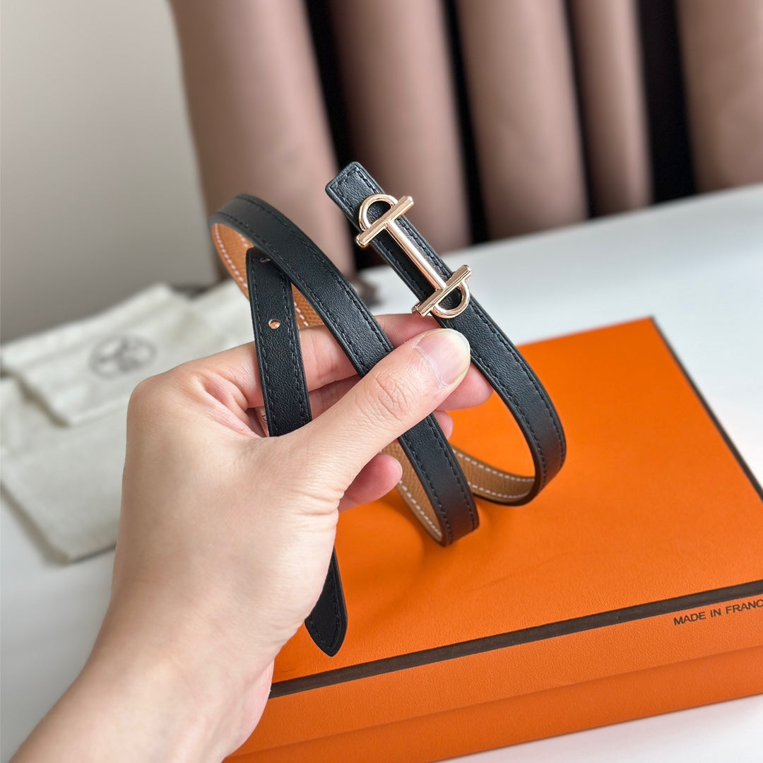 HERMES GAMMA BUCKLE & REVERSIBLE BRONZE BROWN AND BLACK LEATHER STRAP 13MM COPPER HARDWARE