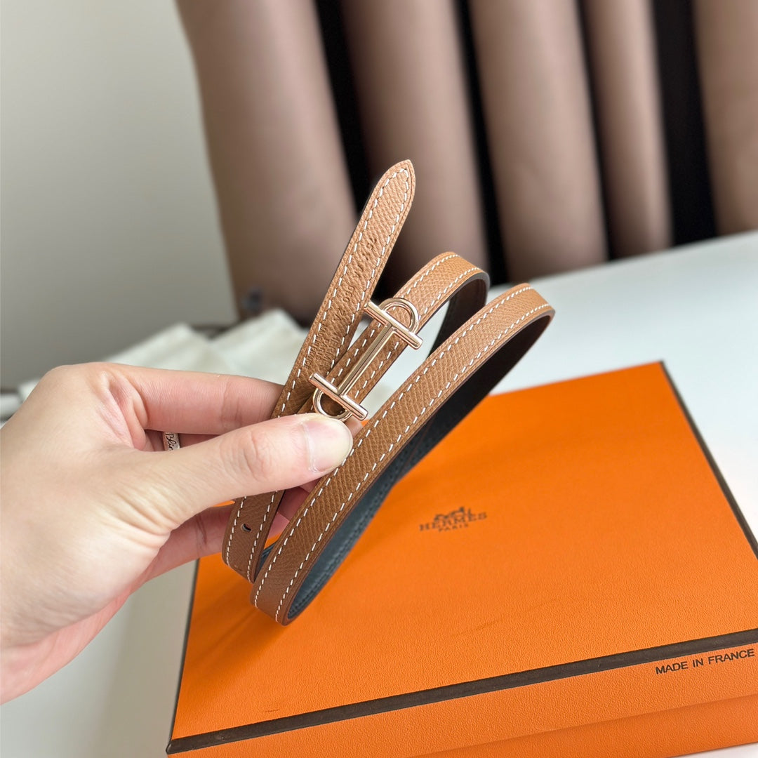 HERMES GAMMA BUCKLE & REVERSIBLE BRONZE BROWN AND BLACK LEATHER STRAP 13MM COPPER HARDWARE