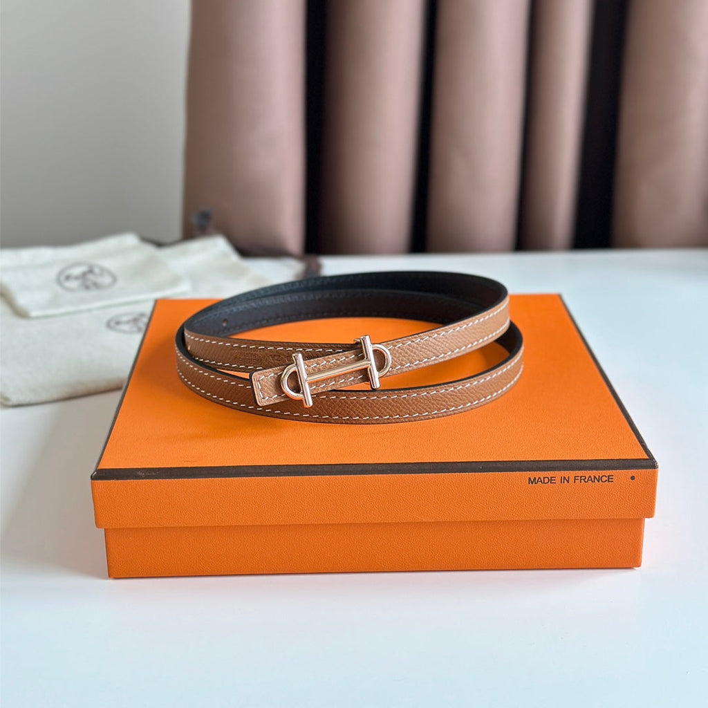 HERMES GAMMA BUCKLE & REVERSIBLE BRONZE BROWN AND BLACK LEATHER STRAP 13MM COPPER HARDWARE