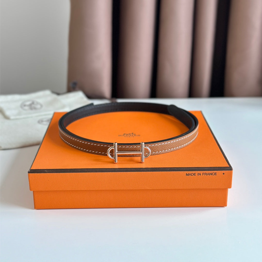 HERMES GAMMA BUCKLE & REVERSIBLE BRONZE BROWN AND BLACK LEATHER STRAP 13MM COPPER HARDWARE