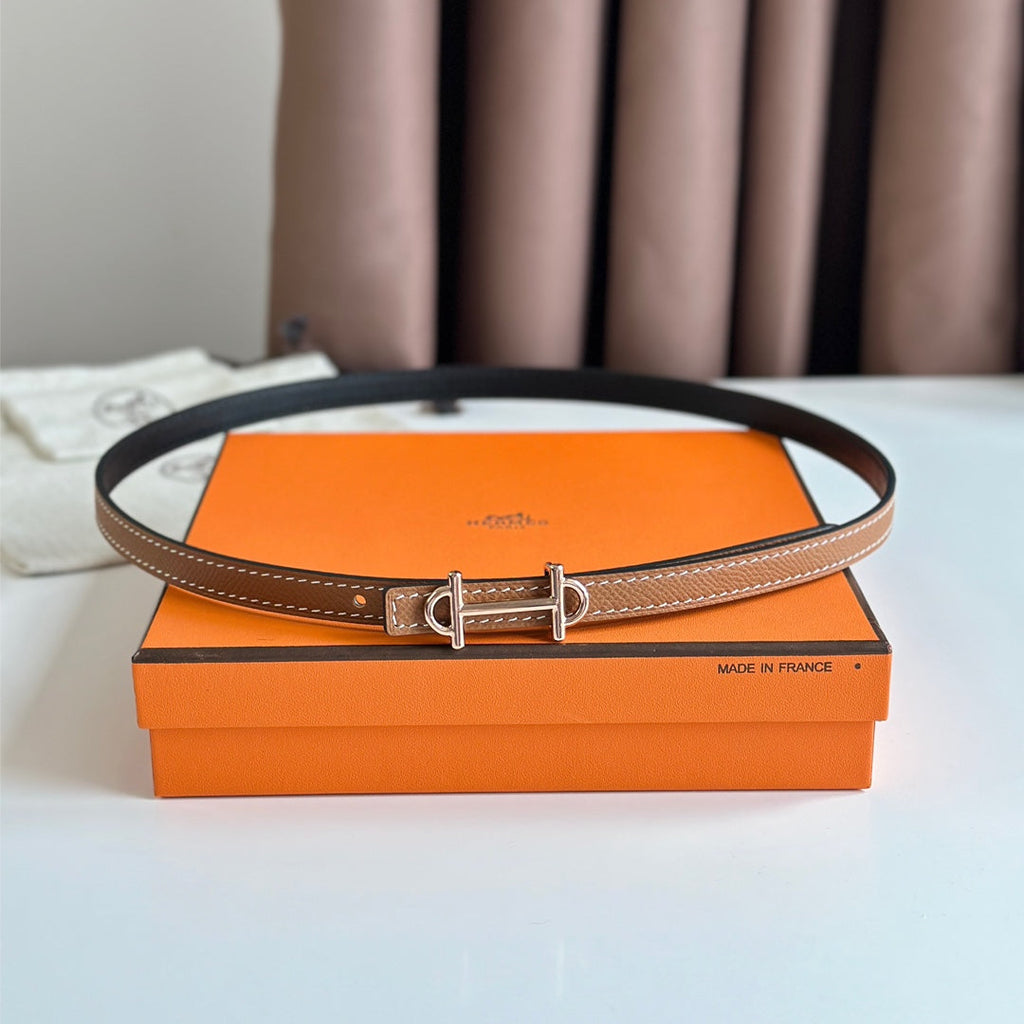 HERMES GAMMA BUCKLE & REVERSIBLE BRONZE BROWN AND BLACK LEATHER STRAP 13MM COPPER HARDWARE