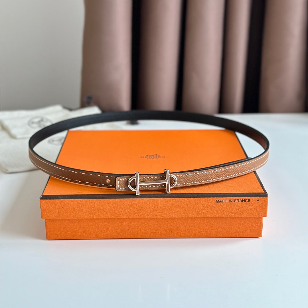 HERMES GAMMA BUCKLE & REVERSIBLE BRONZE BROWN AND BLACK LEATHER STRAP 13MM COPPER HARDWARE
