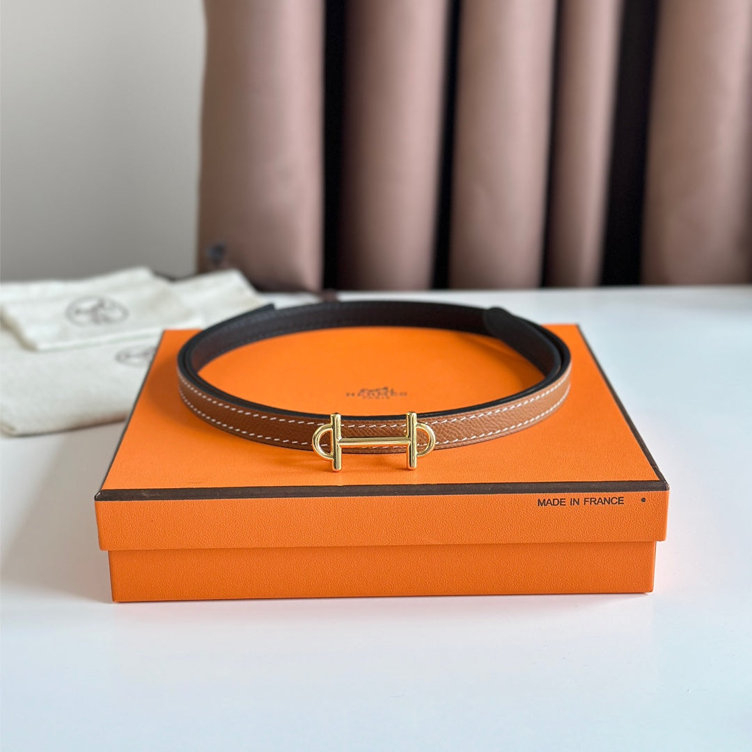 HERMES GAMMA BUCKLE & REVERSIBLE BRONZE BROWN AND BLACK LEATHER STRAP 13MM GOLD HARDWARE