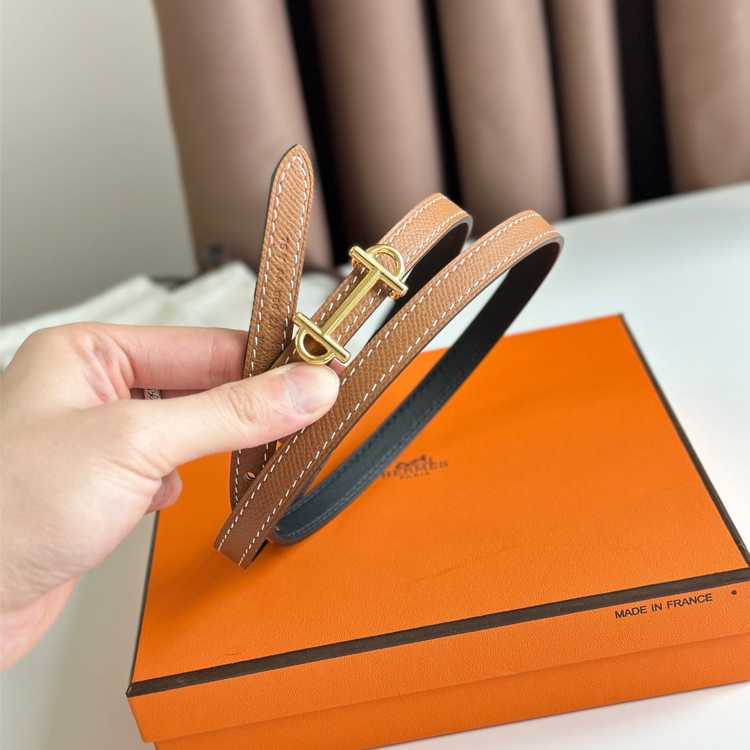 HERMES GAMMA BUCKLE & REVERSIBLE BRONZE BROWN AND BLACK LEATHER STRAP 13MM GOLD HARDWARE