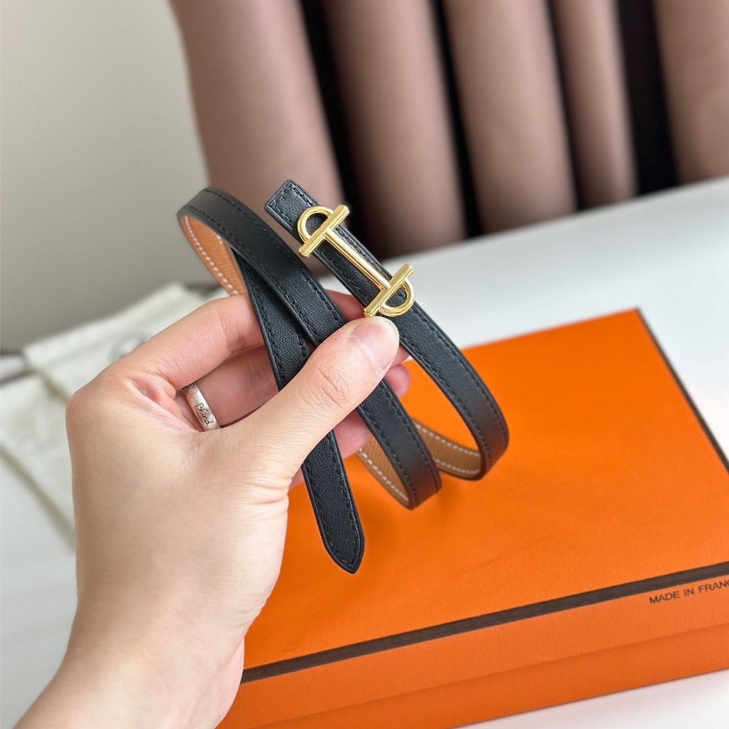HERMES GAMMA BUCKLE & REVERSIBLE BRONZE BROWN AND BLACK LEATHER STRAP 13MM GOLD HARDWARE