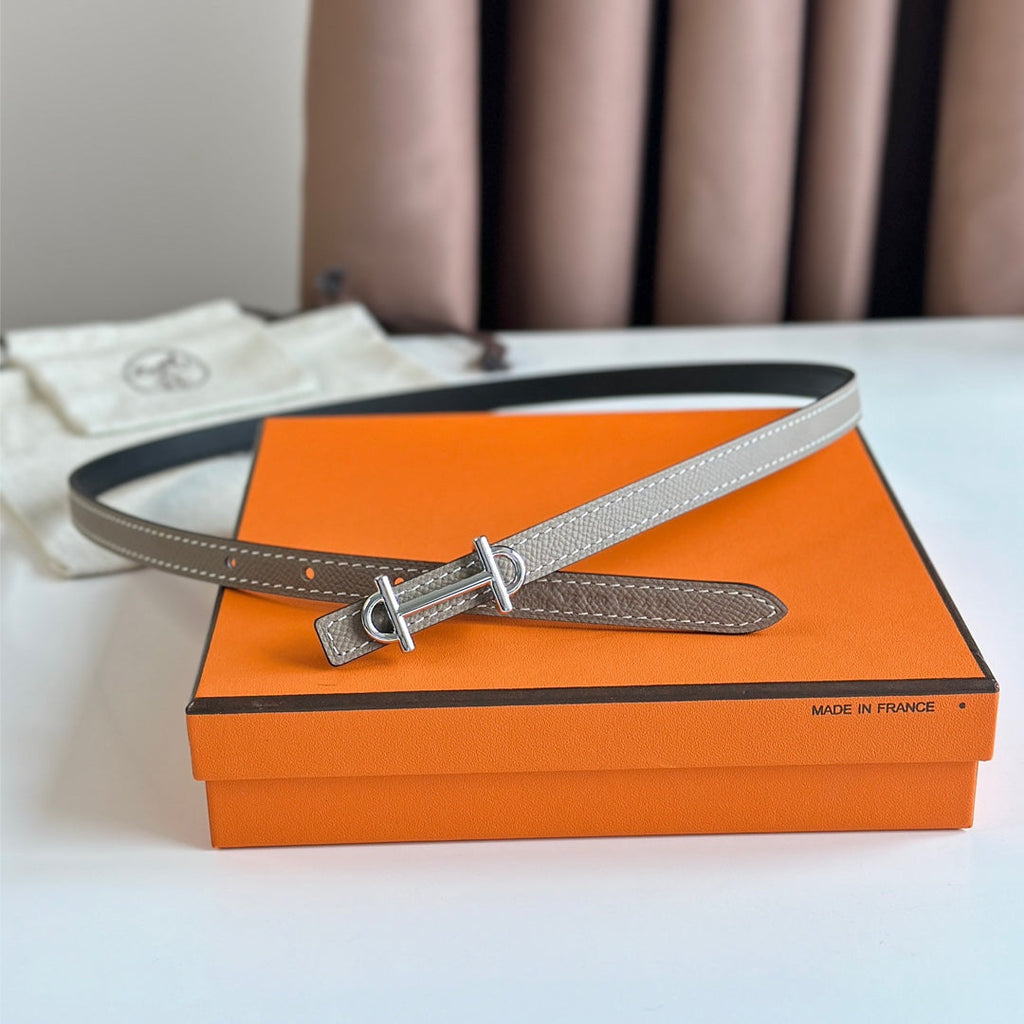 HERMES GAMMA BUCKLE & REVERSIBLE KHAKI BROWN AND BLACK LEATHER STRAP 13MM SILVER HARDWARE