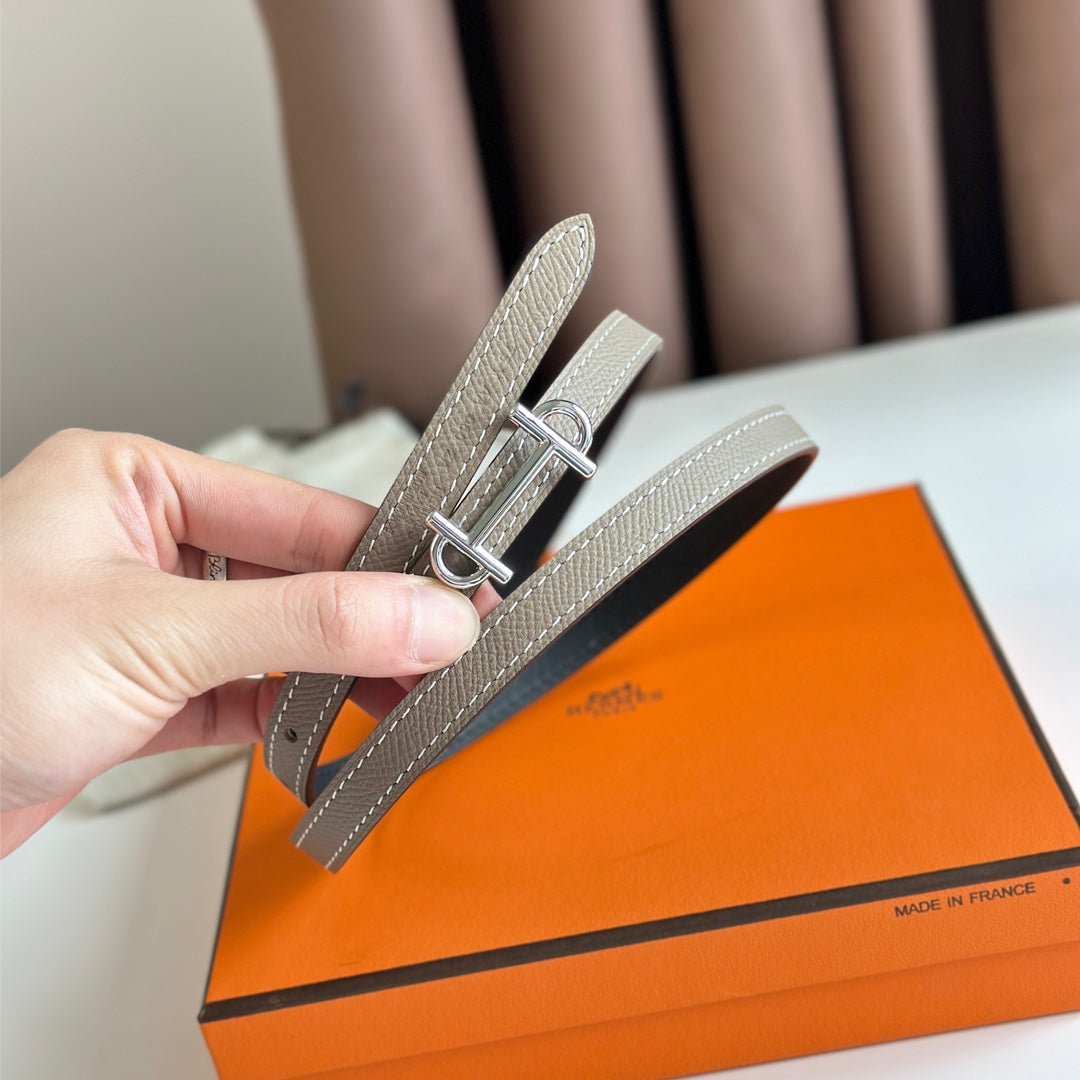 HERMES GAMMA BUCKLE & REVERSIBLE KHAKI BROWN AND BLACK LEATHER STRAP 13MM SILVER HARDWARE