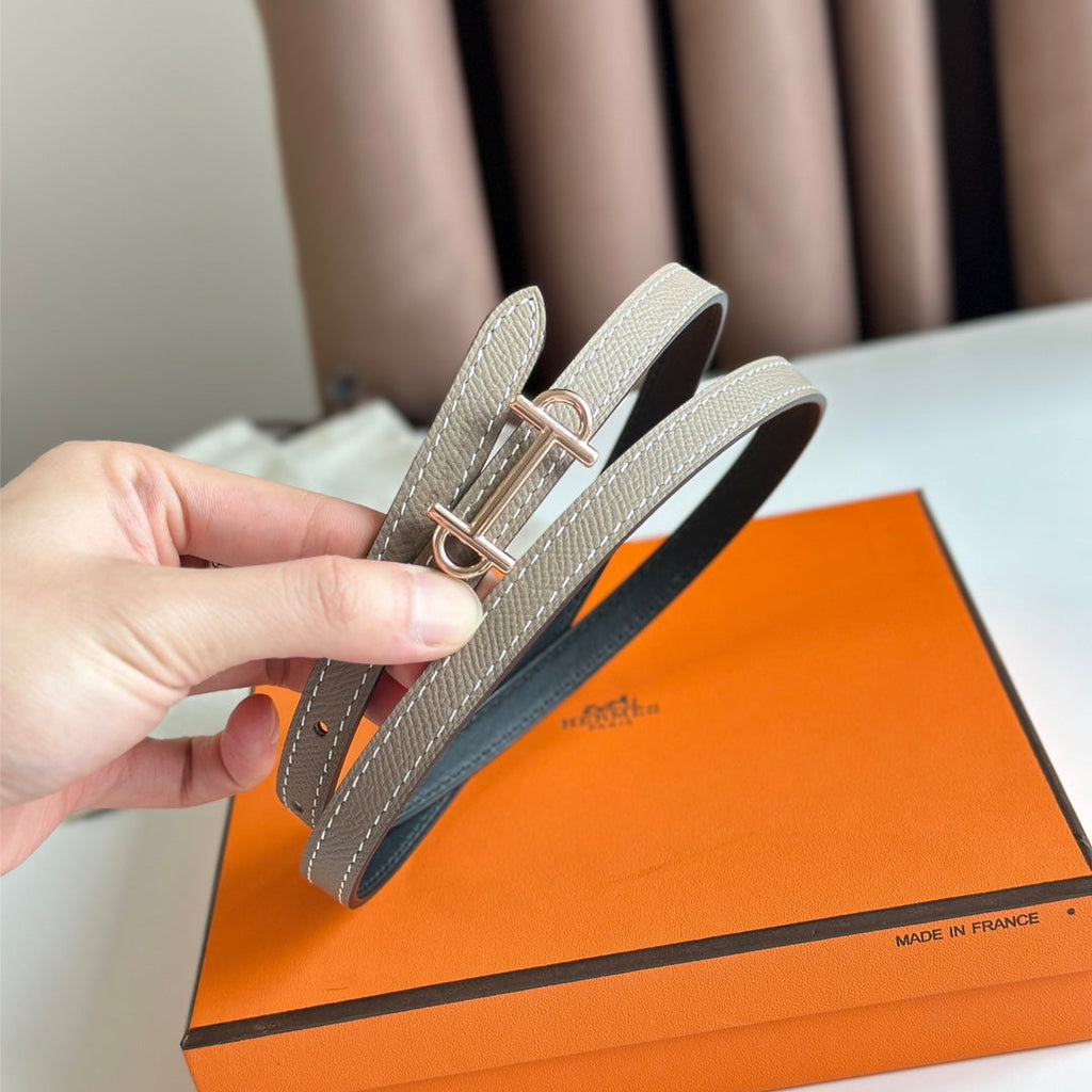 HERMES GAMMA BUCKLE & REVERSIBLE KHAKI BROWN AND BLACK LEATHER STRAP 13MM COPPER HARDWARE