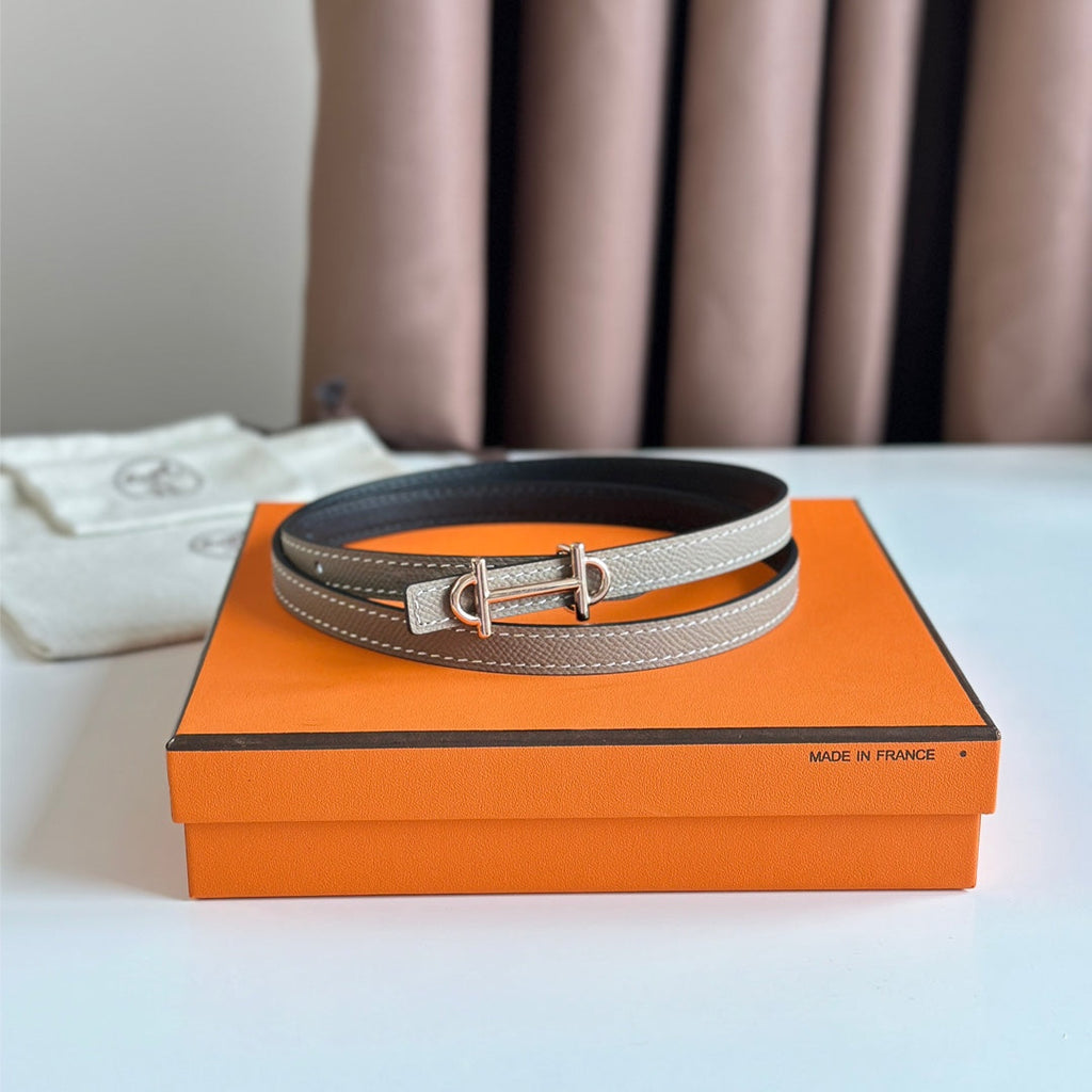 HERMES GAMMA BUCKLE & REVERSIBLE KHAKI BROWN AND BLACK LEATHER STRAP 13MM COPPER HARDWARE