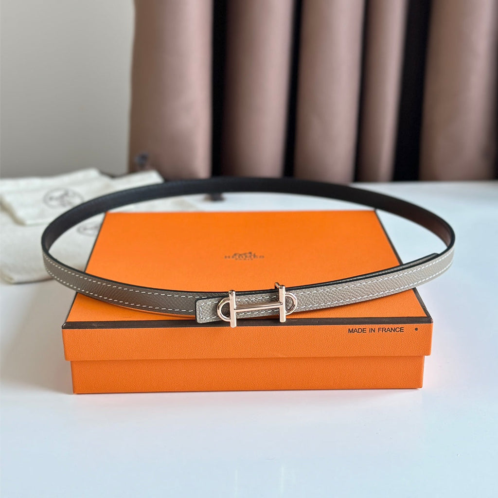 HERMES GAMMA BUCKLE & REVERSIBLE KHAKI BROWN AND BLACK LEATHER STRAP 13MM COPPER HARDWARE