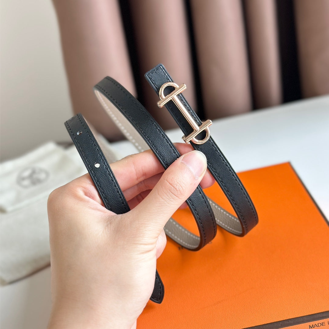 HERMES GAMMA BUCKLE & REVERSIBLE KHAKI BROWN AND BLACK LEATHER STRAP 13MM COPPER HARDWARE