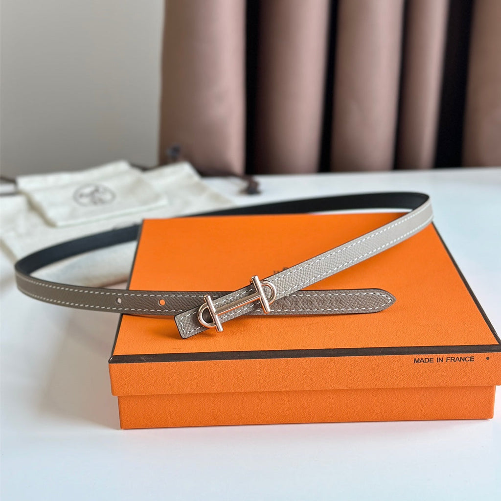 HERMES GAMMA BUCKLE & REVERSIBLE KHAKI BROWN AND BLACK LEATHER STRAP 13MM COPPER HARDWARE