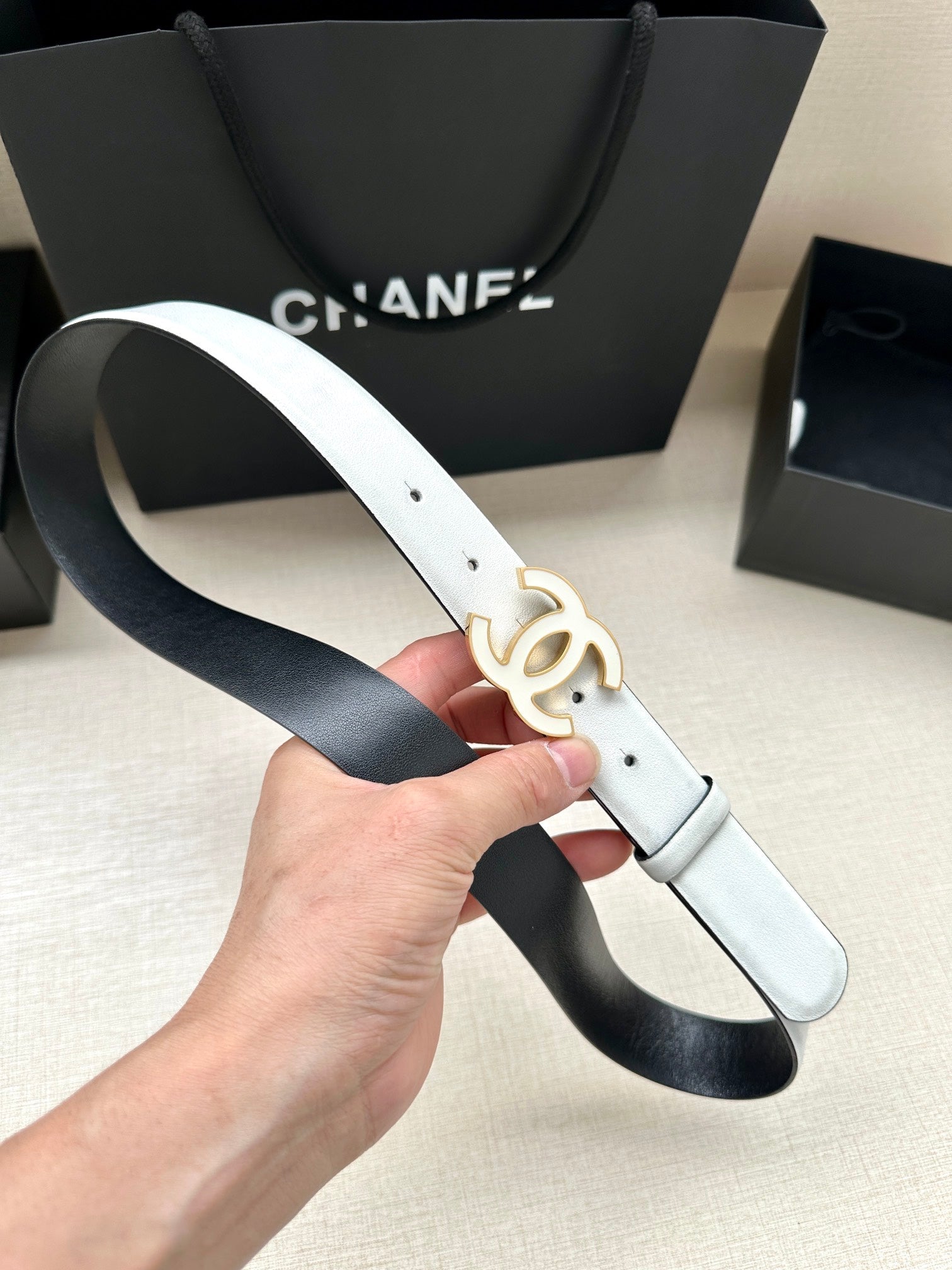 CHANEL 30MM BELT IN FULL WHITE SMOOTH CALFSKIN METAL HARDWARE