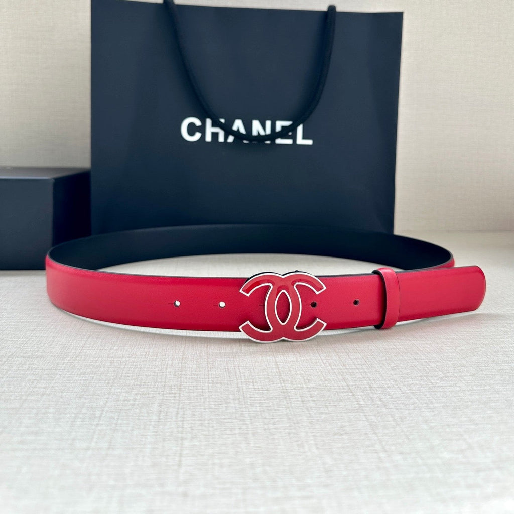 CHANEL 30MM BELT IN CHERRY RED SMOOTH CALFSKIN METAL HARDWARE