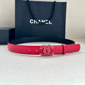 CHANEL 30MM BELT IN CHERRY RED SMOOTH CALFSKIN METAL HARDWARE