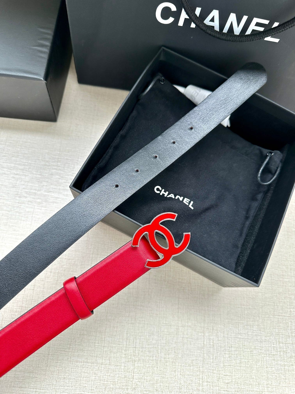 CHANEL 30MM BELT IN CHERRY RED SMOOTH CALFSKIN METAL HARDWARE