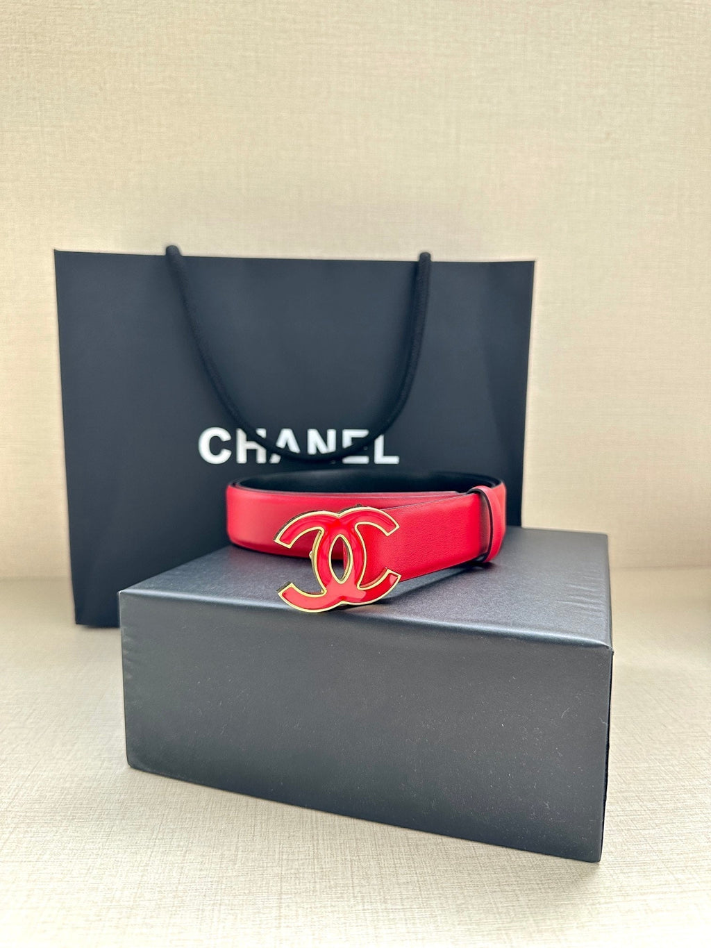 CHANEL 30MM BELT IN CHERRY RED SMOOTH CALFSKIN METAL HARDWARE