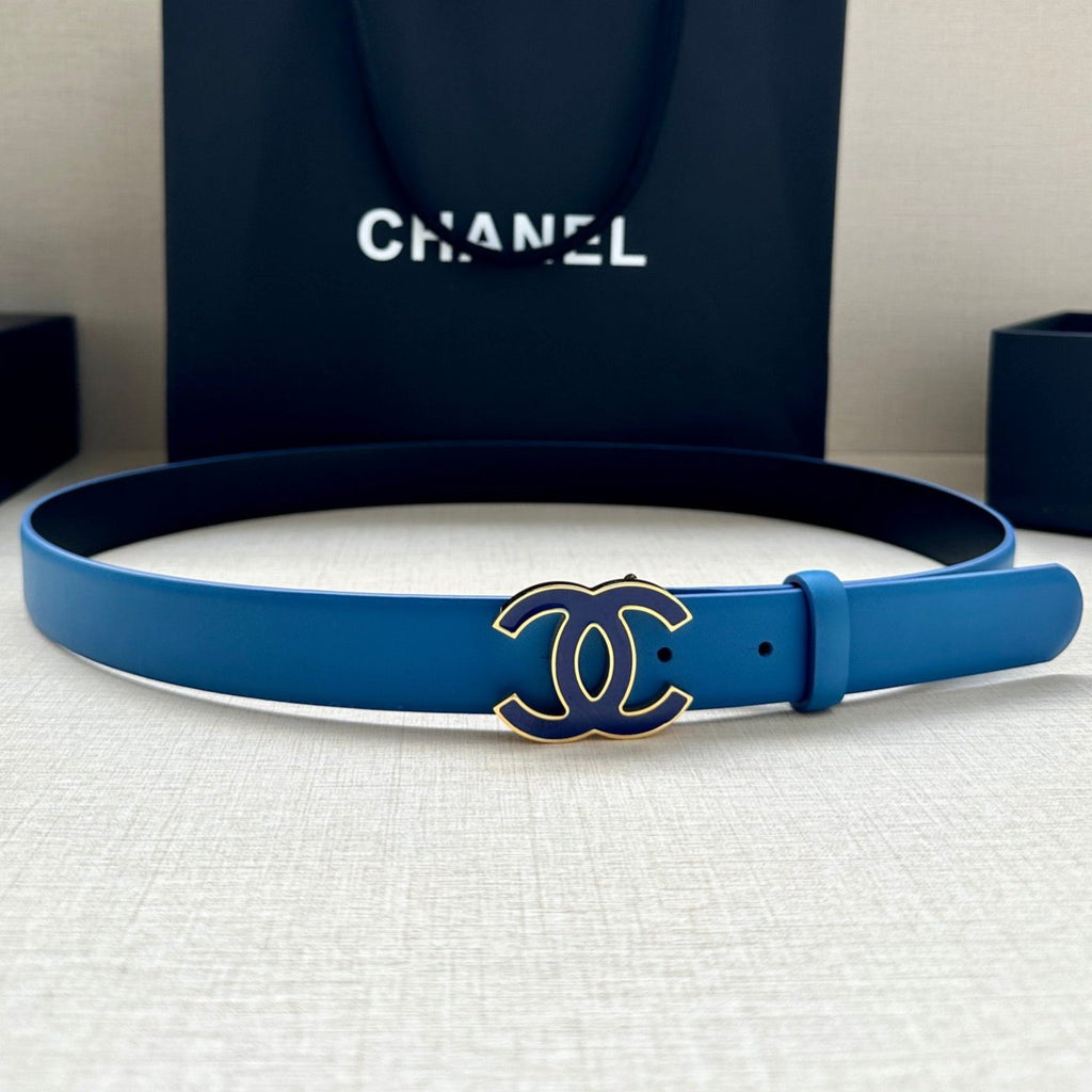 CHANEL 30MM BELT IN COBALT BLUE SMOOTH CALFSKIN METAL HARDWARE