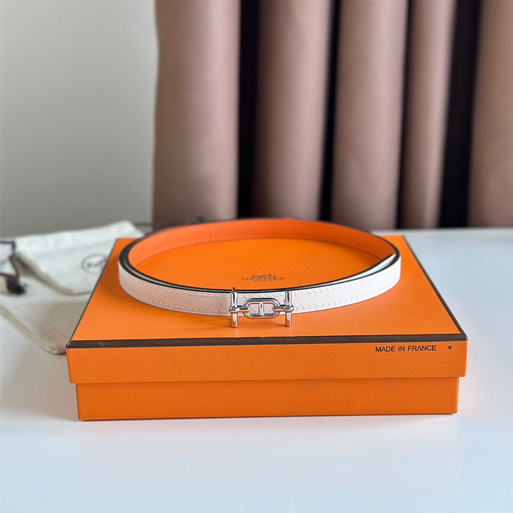 HERMES ANCRE BUCKLE & REVERSIBLE WHITE AND ORANGE LEATHER STRAP 13MM SILVER HARDWARE