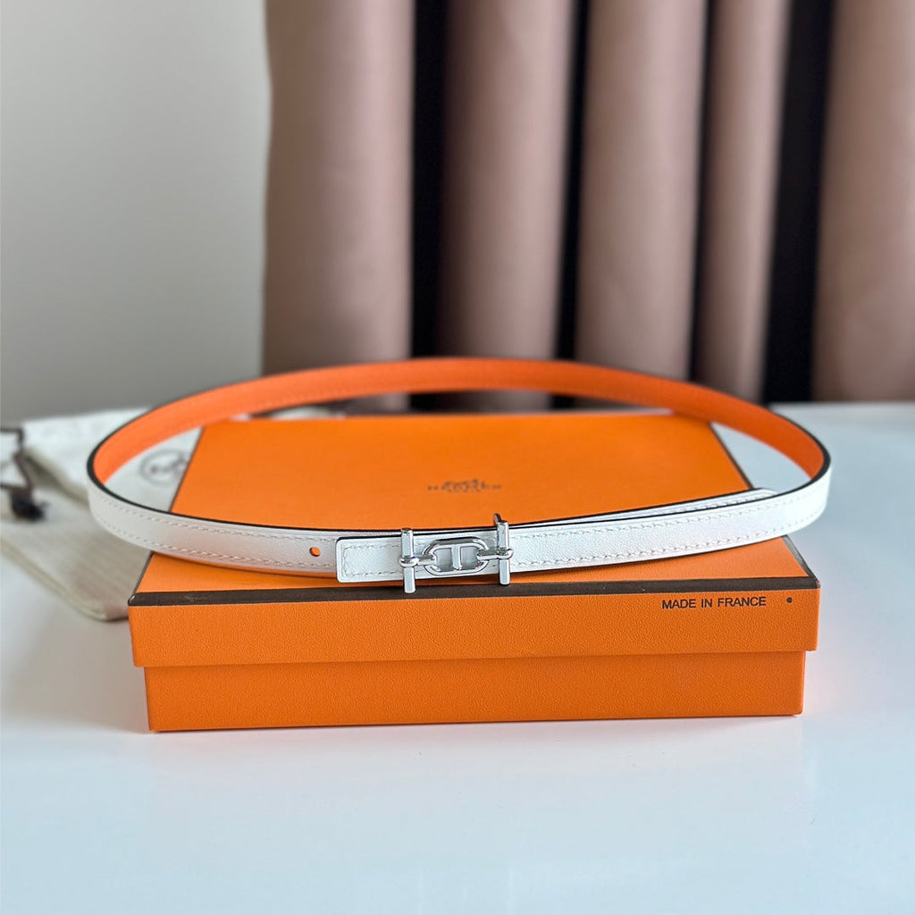 HERMES ANCRE BUCKLE & REVERSIBLE WHITE AND ORANGE LEATHER STRAP 13MM SILVER HARDWARE