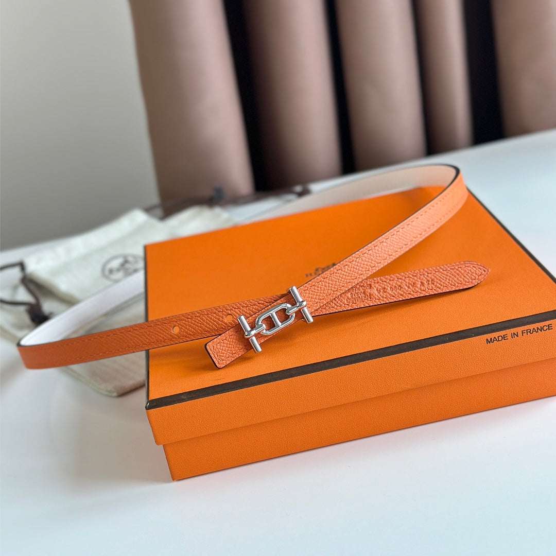 HERMES ANCRE BUCKLE & REVERSIBLE WHITE AND ORANGE LEATHER STRAP 13MM SILVER HARDWARE