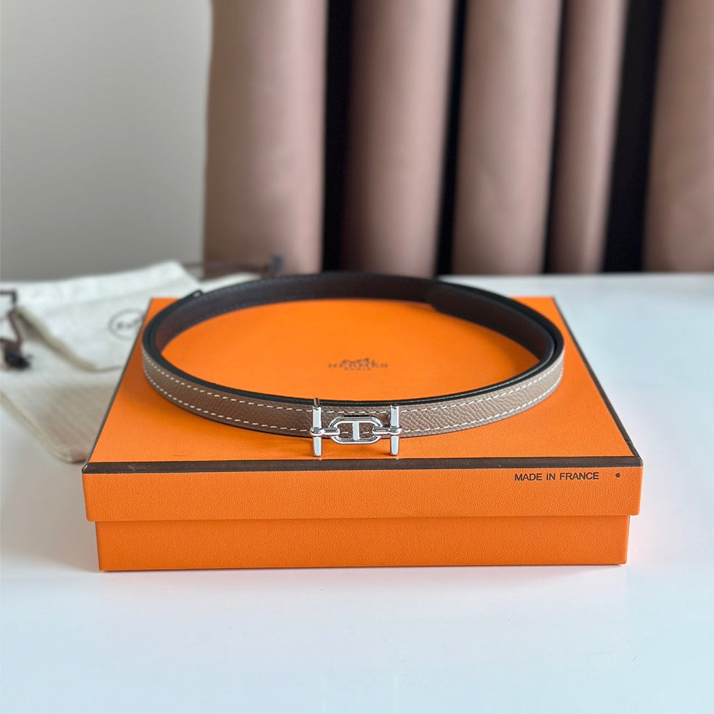 HERMES ANCRE BUCKLE & REVERSIBLE BLACK AND KHAKI BROWN LEATHER STRAP 13MM SILVER HARDWARE