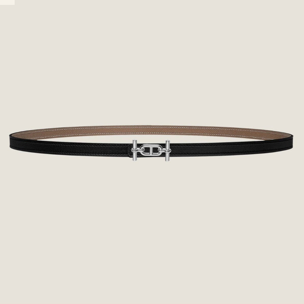 HERMES ANCRE BUCKLE & REVERSIBLE BLACK AND KHAKI BROWN LEATHER STRAP 13MM SILVER HARDWARE