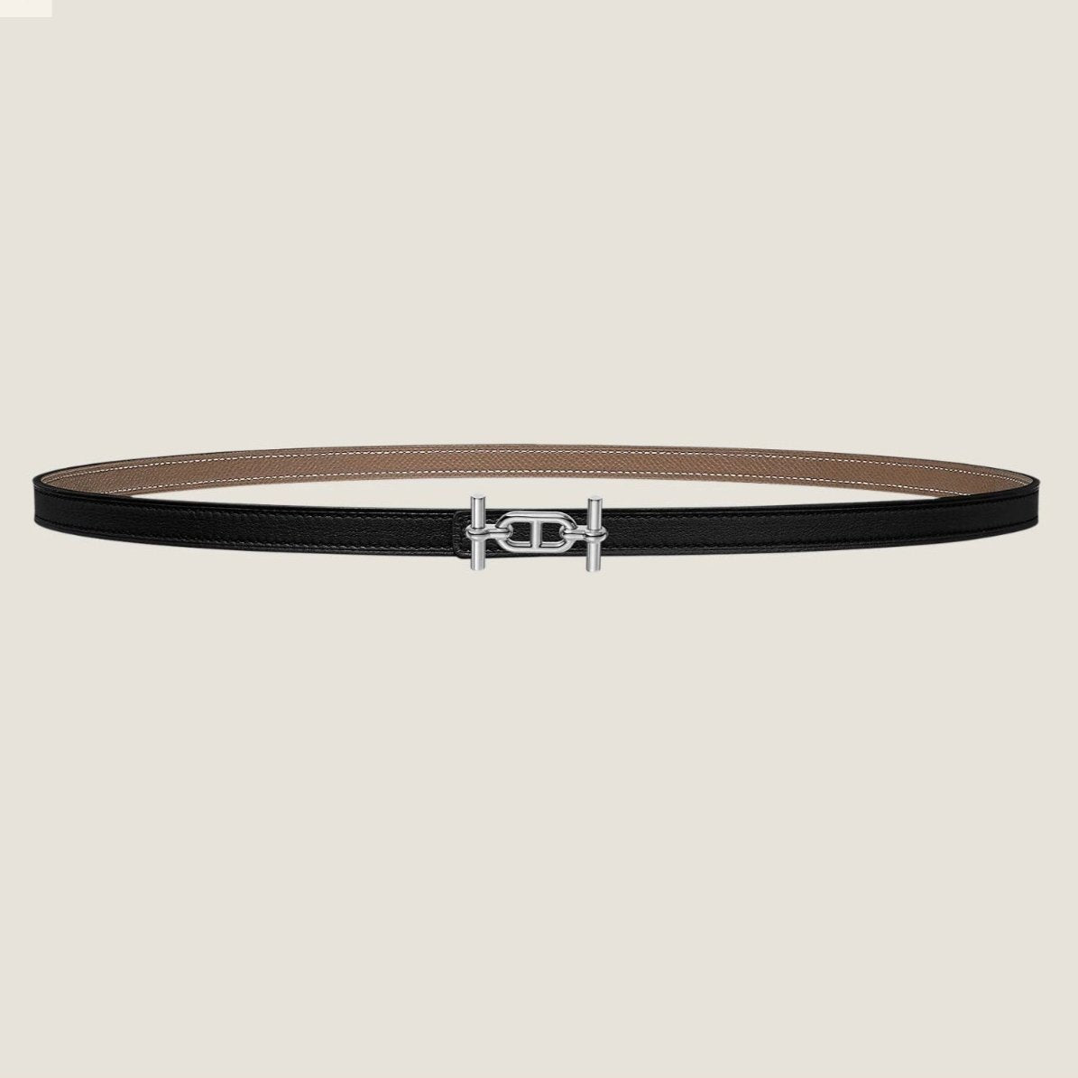 HERMES ANCRE BUCKLE & REVERSIBLE BLACK AND KHAKI BROWN LEATHER STRAP 13MM SILVER HARDWARE