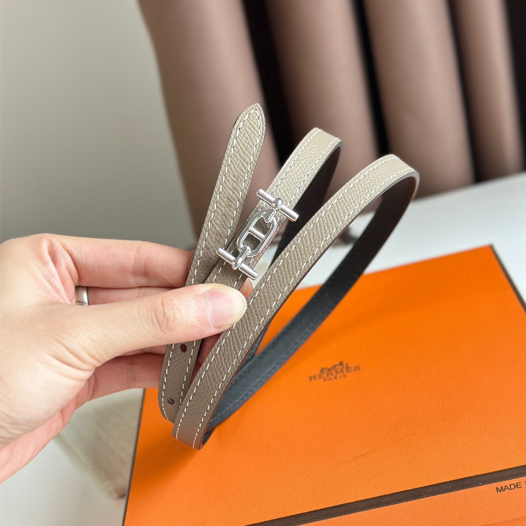 HERMES ANCRE BUCKLE & REVERSIBLE BLACK AND KHAKI BROWN LEATHER STRAP 13MM SILVER HARDWARE
