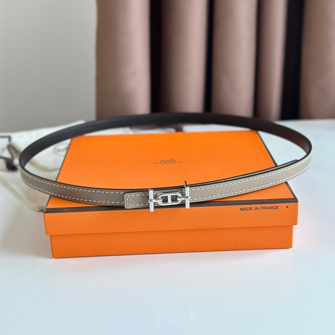 HERMES ANCRE BUCKLE & REVERSIBLE BLACK AND KHAKI BROWN LEATHER STRAP 13MM SILVER HARDWARE