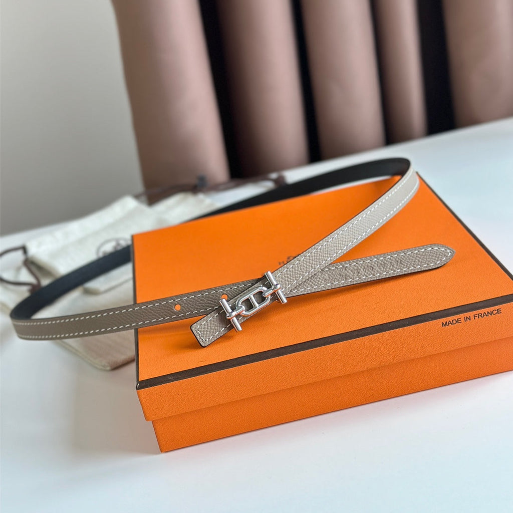 HERMES ANCRE BUCKLE & REVERSIBLE BLACK AND KHAKI BROWN LEATHER STRAP 13MM SILVER HARDWARE