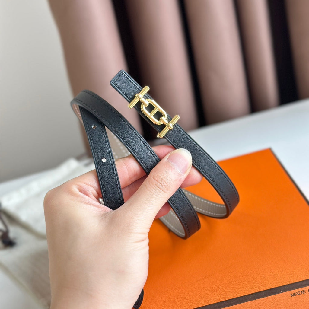 HERMES ANCRE BUCKLE & REVERSIBLE BLACK AND KHAKI BROWN LEATHER STRAP 13MM GOLD HARDWARE