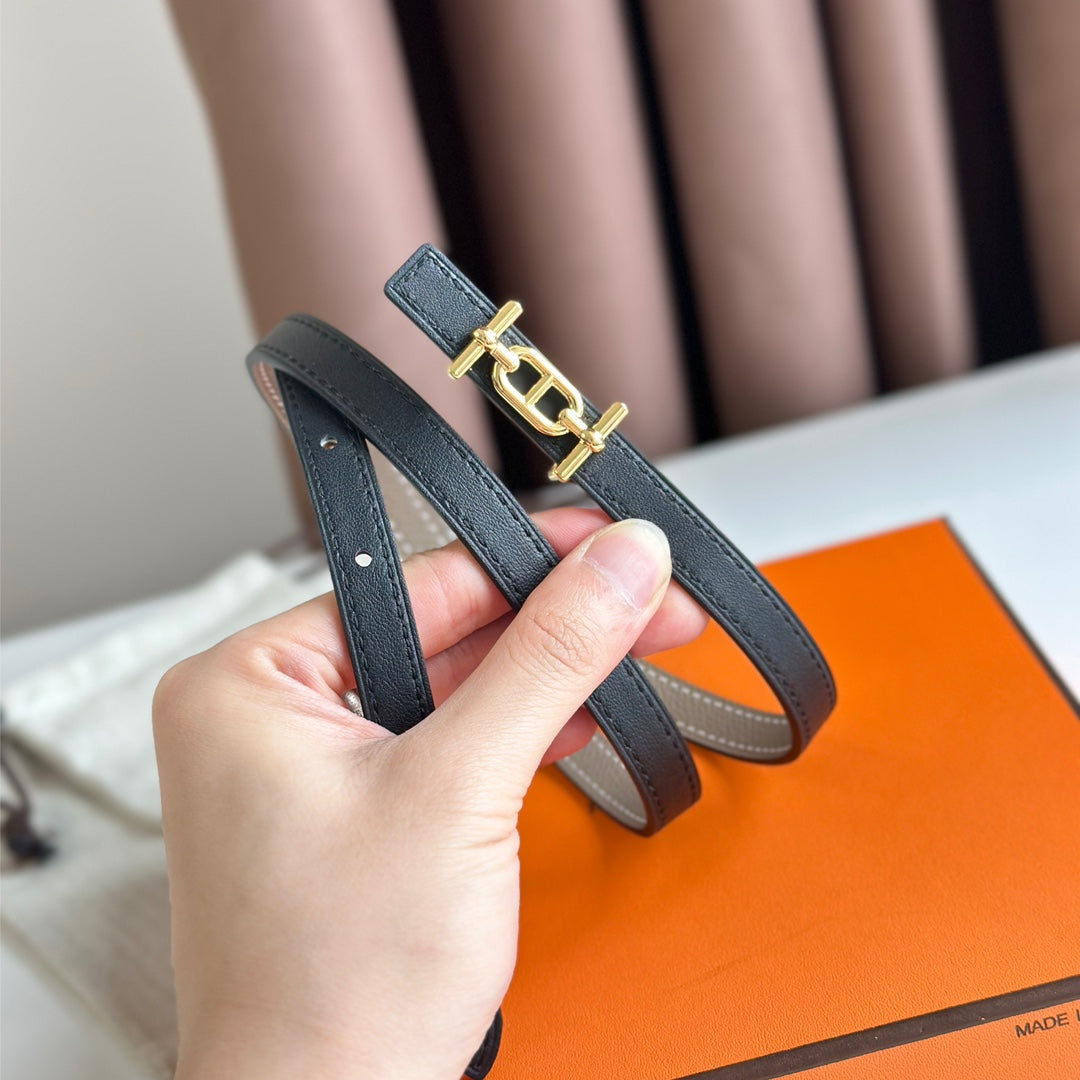 HERMES ANCRE BUCKLE & REVERSIBLE BLACK AND KHAKI BROWN LEATHER STRAP 13MM GOLD HARDWARE
