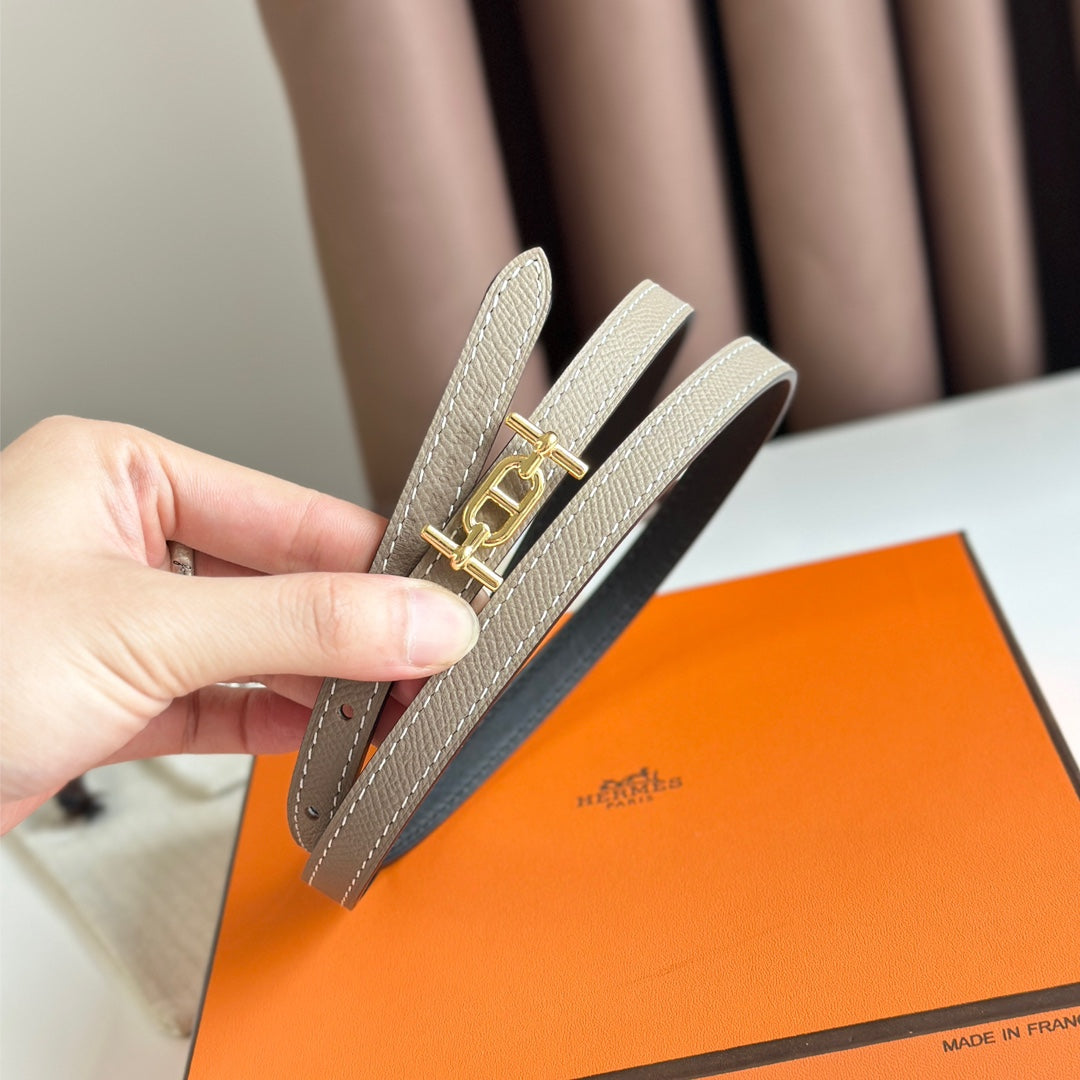 HERMES ANCRE BUCKLE & REVERSIBLE BLACK AND KHAKI BROWN LEATHER STRAP 13MM GOLD HARDWARE