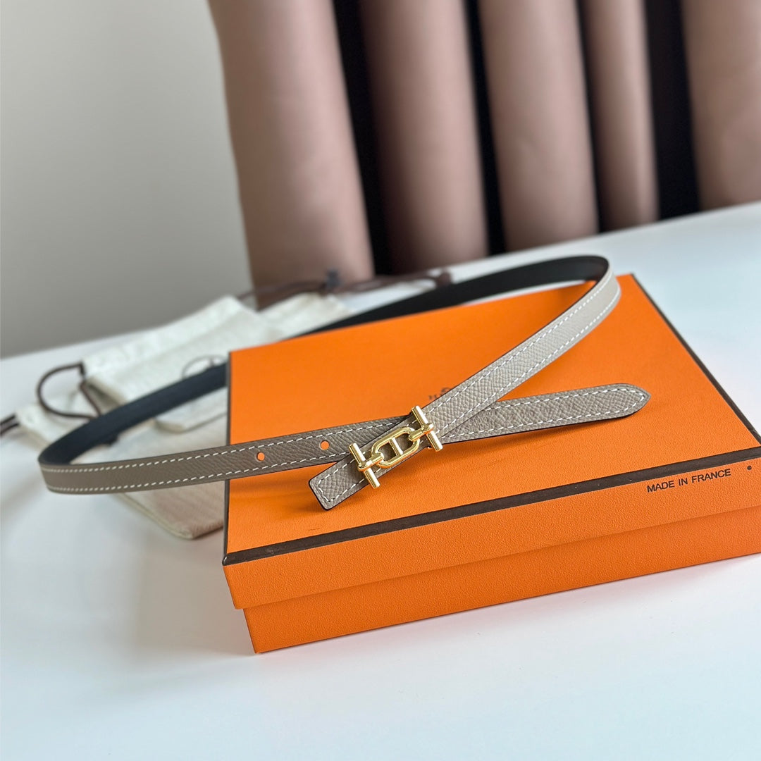 HERMES ANCRE BUCKLE & REVERSIBLE BLACK AND KHAKI BROWN LEATHER STRAP 13MM GOLD HARDWARE