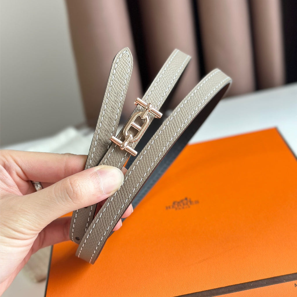 HERMES ANCRE BUCKLE & REVERSIBLE BLACK AND KHAKI BROWN LEATHER STRAP 13MM COPPER HARDWARE