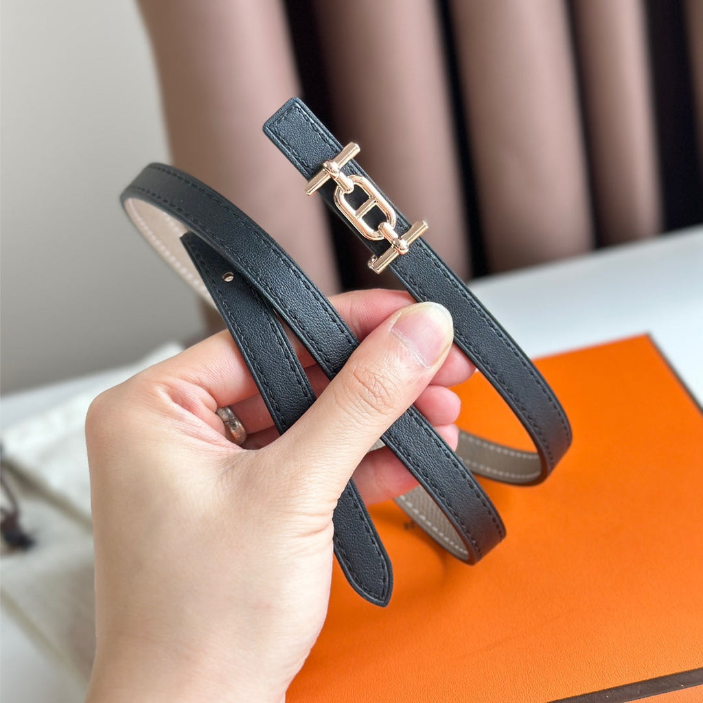 HERMES ANCRE BUCKLE & REVERSIBLE BLACK AND KHAKI BROWN LEATHER STRAP 13MM COPPER HARDWARE