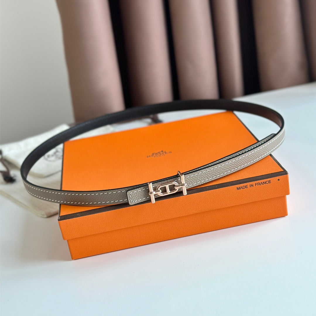 HERMES ANCRE BUCKLE & REVERSIBLE BLACK AND KHAKI BROWN LEATHER STRAP 13MM COPPER HARDWARE
